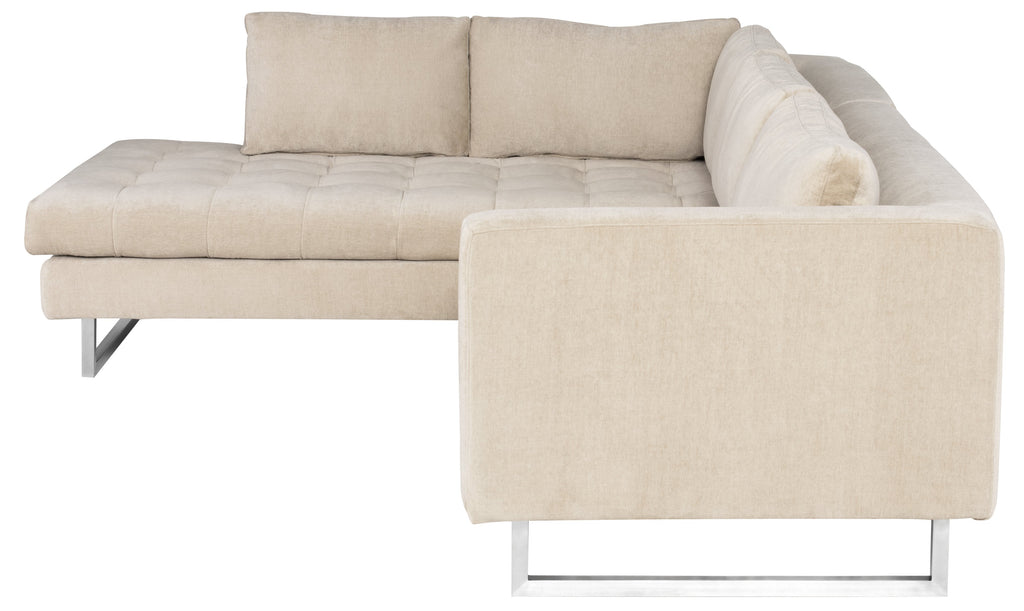 Janis Sectional Sofa - Almond with Brushed Stainless Legs, Left