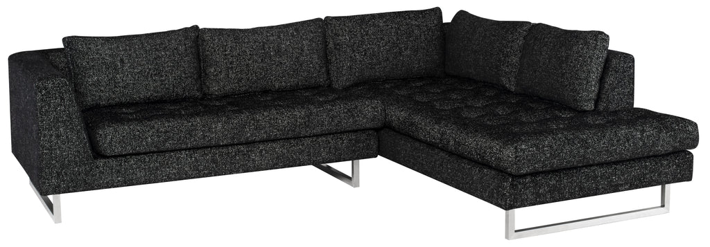 Janis Sectional Sofa - Salt & Pepper with Brushed Stainless Legs, Right