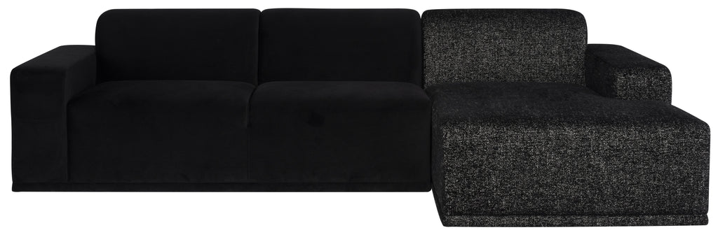 Leo Sectional Sofa - Black with Black Velour, Right