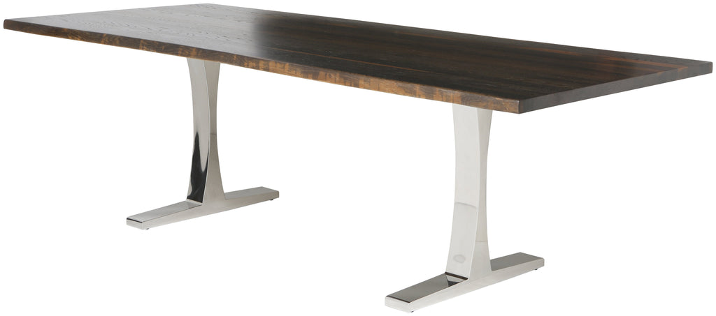 Toulouse Dining Table - Seared with Polished Stainless Legs, 96in