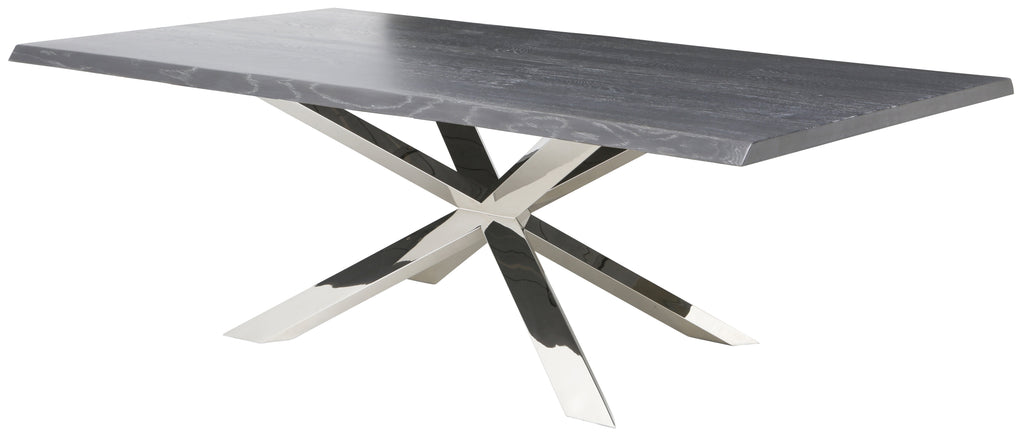 Couture Dining Table - Oxidized Grey with Polished Stainless Base, 112in