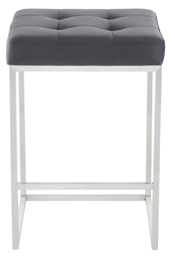 Chi Counter Stool - Tarnished Silver with Brushed Stainless Frame