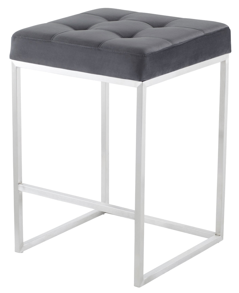 Chi Counter Stool - Tarnished Silver with Brushed Stainless Frame