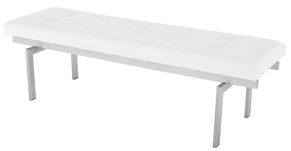 Louve Occasional Bench - White with Brushed Stainless Base