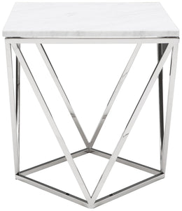 Jasmine Side Table - White with Polished Stainless Base