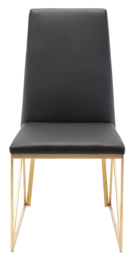 Caprice Dining Chair - Black Naugahyde with Brushed Gold Frame