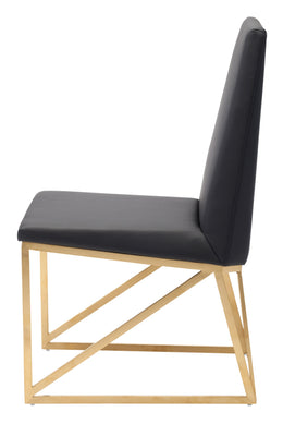 Caprice Dining Chair - Black Naugahyde with Brushed Gold Frame