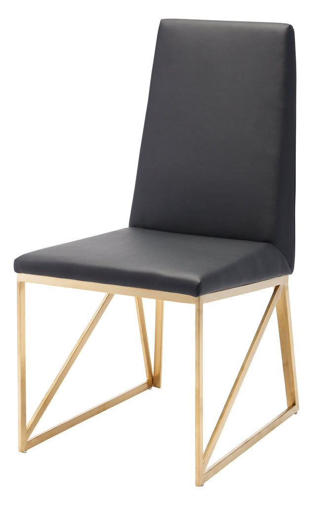 Caprice Dining Chair - Black Naugahyde with Brushed Gold Frame