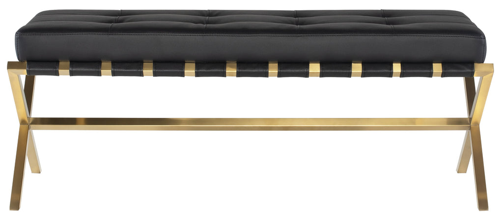 Auguste Occasional Bench - Black with Brushed Gold Base, 47.3in