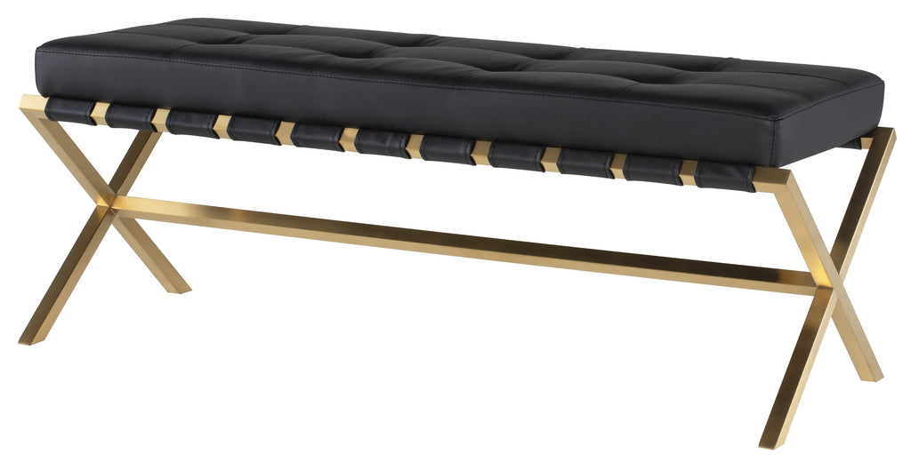 Auguste Occasional Bench - Black with Brushed Gold Base, 47.3in