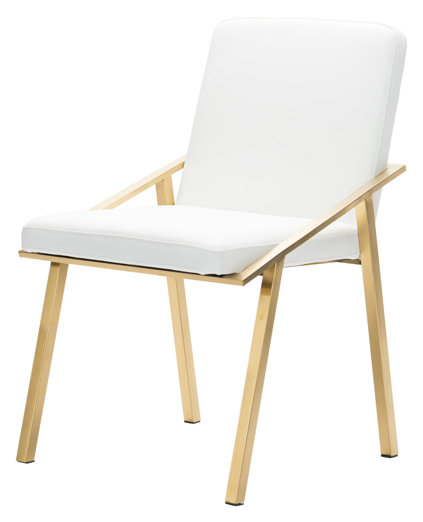 Nika Dining Chair - White with Brushed Gold Frame