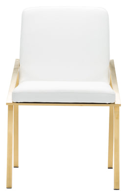 Nika Dining Chair - White with Brushed Gold Frame