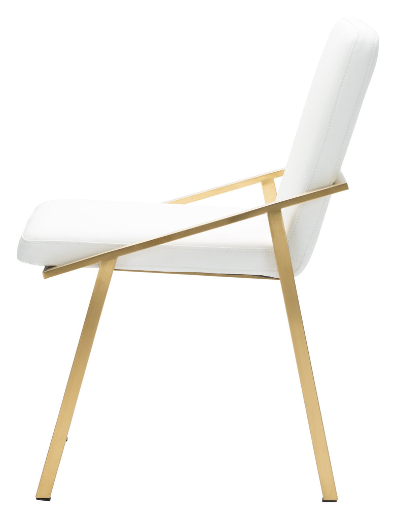 Nika Dining Chair - White with Brushed Gold Frame
