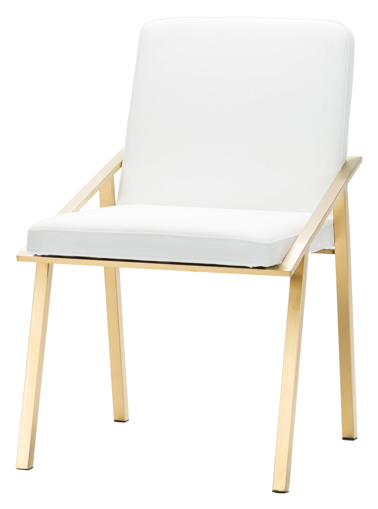 Nika Dining Chair - White with Brushed Gold Frame