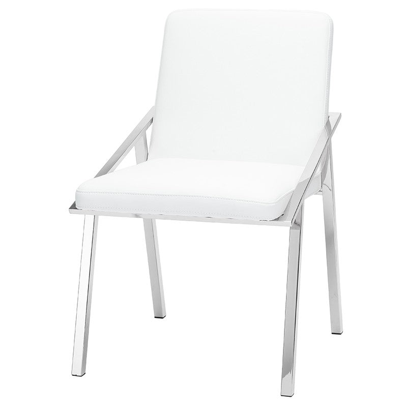 Nika Dining Chair - White with Polished Stainless Frame