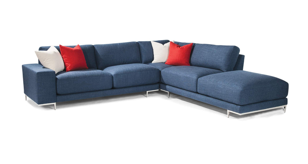 Hangover Sectional In Blue Crypton Performance Fabric With Polished Stainless Steel Legs
