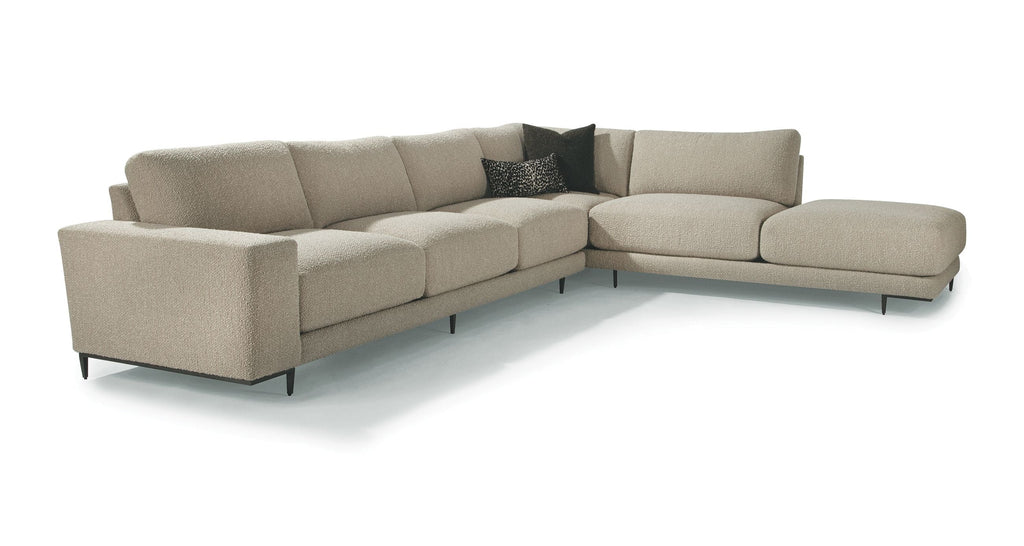 Hangover Sectional In White Fabric With Dark Bronze Legs