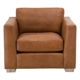 Hayden Taper Arm Sofa Chair, Whiskey Brown Top Grain Leather, Natural Gray Oak