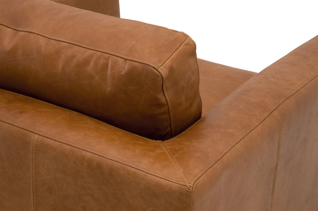 Hayden Taper Arm Sofa Chair, Whiskey Brown Top Grain Leather, Natural Gray Oak