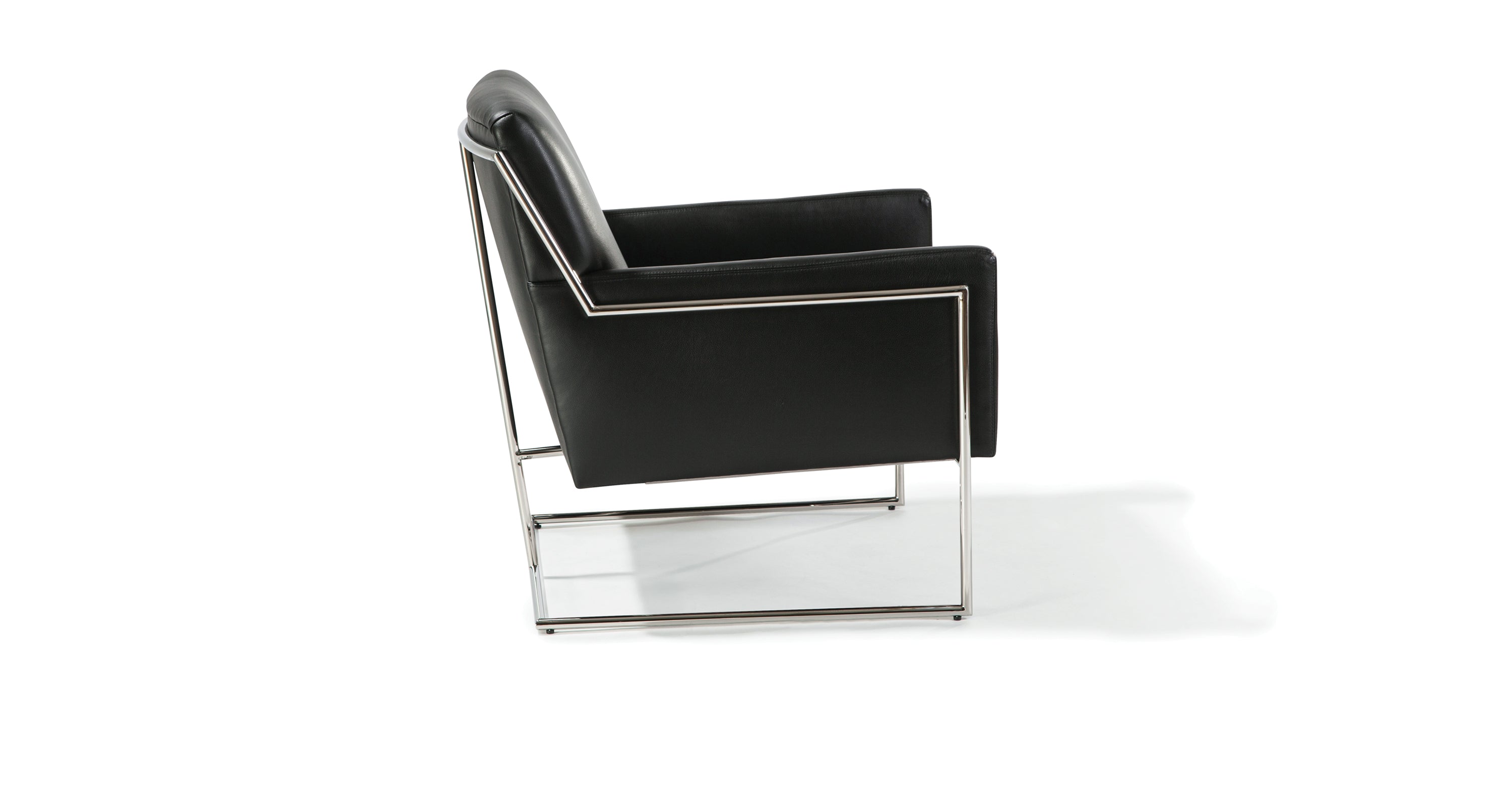 Hi-Wire Lounge Chair In Black Leather With Polished Stainless Steel Frame
