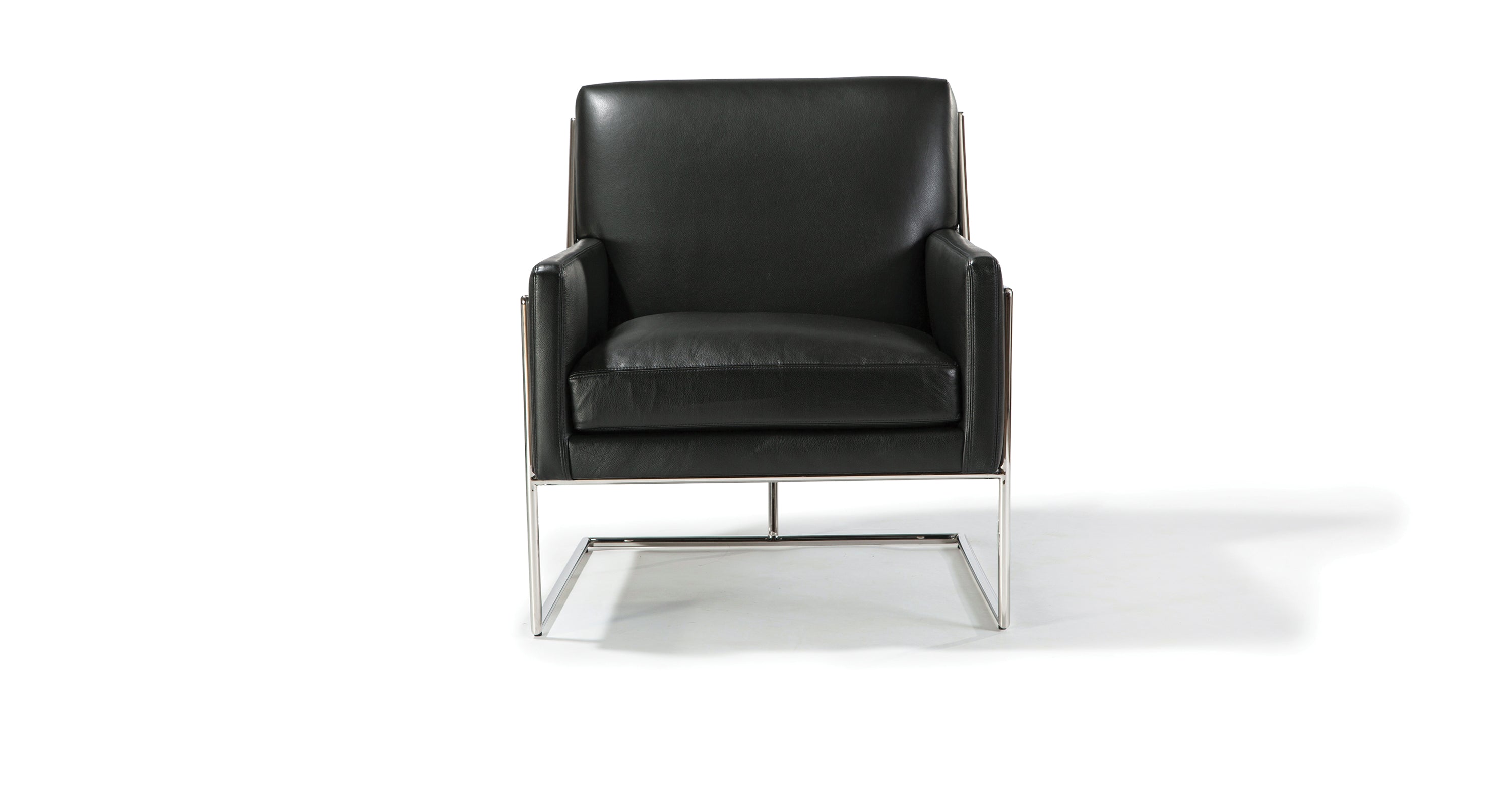 Hi-Wire Lounge Chair In Black Leather With Polished Stainless Steel Frame