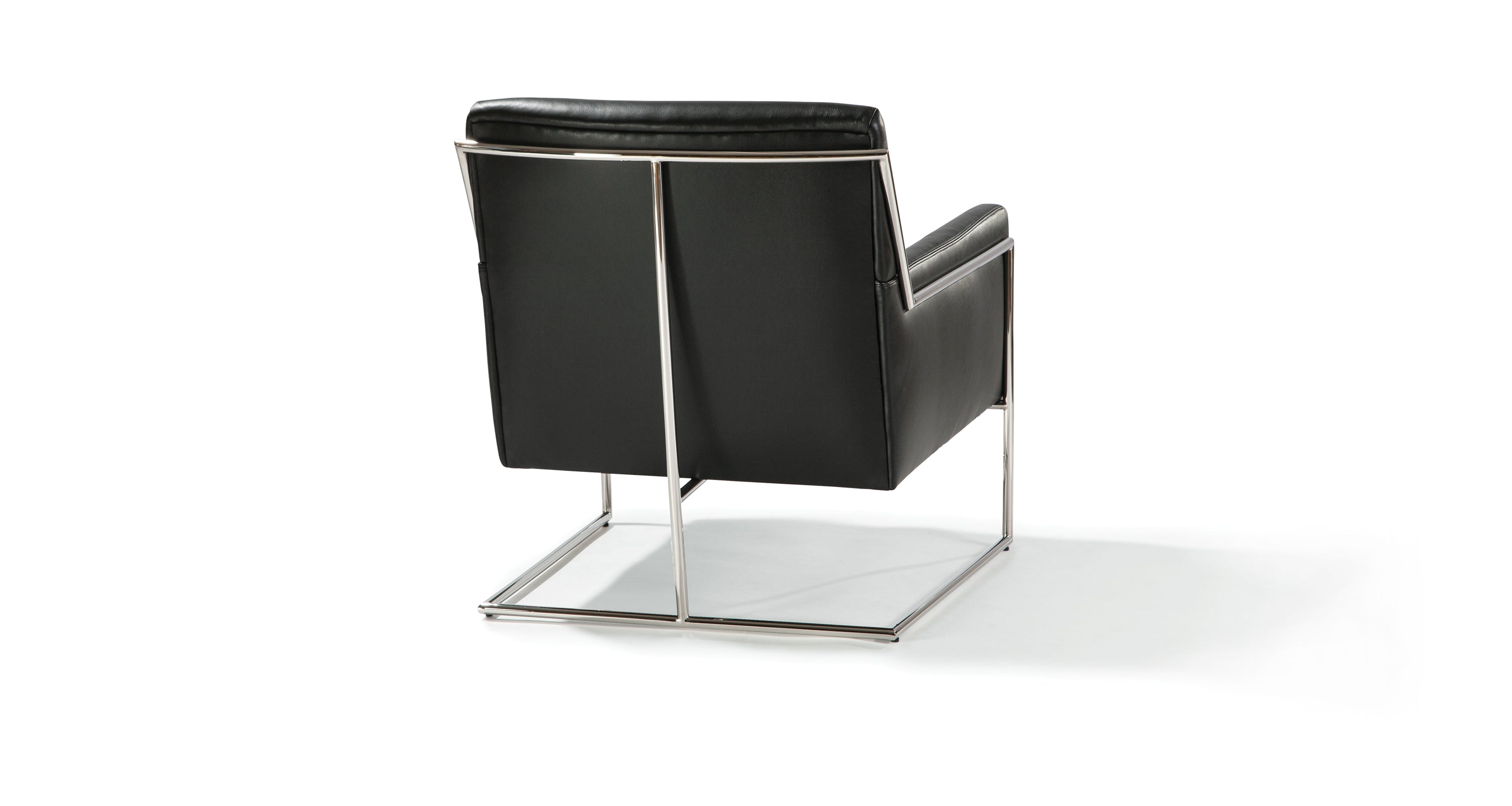 Hi-Wire Lounge Chair In Black Leather With Polished Stainless Steel Frame
