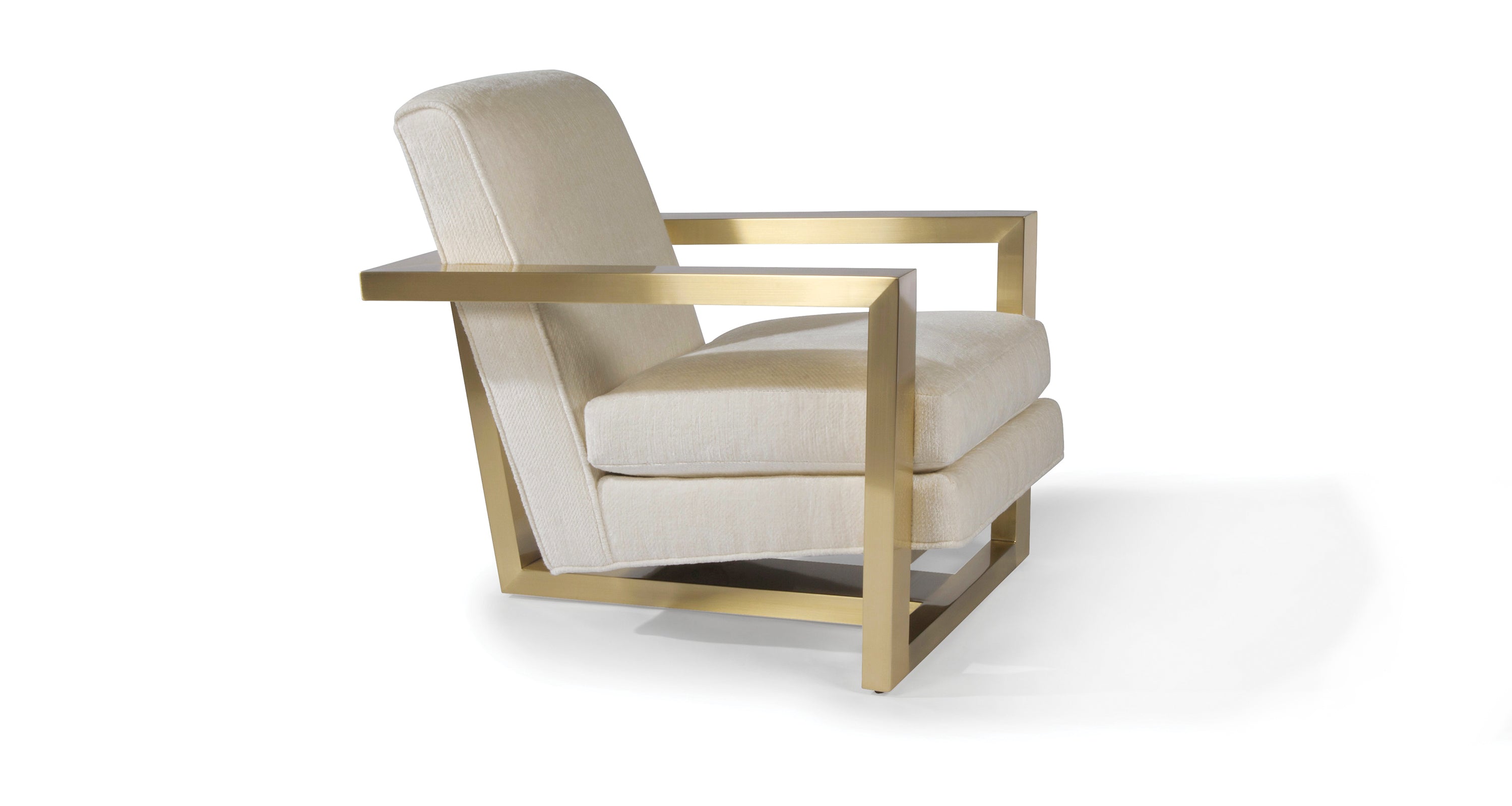 Hot Roger Lounge Chair In White Fabric With Satin Brass Frame