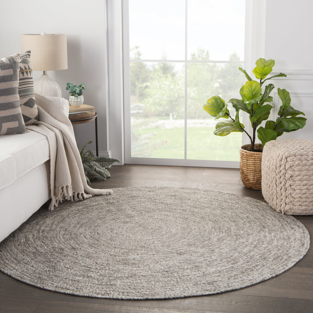 Jaipur Living Tenby Natural Solid Gray/ White Round Area Rug