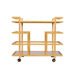 Gold Leaf Linear Bar Cart With Mirror Shelves