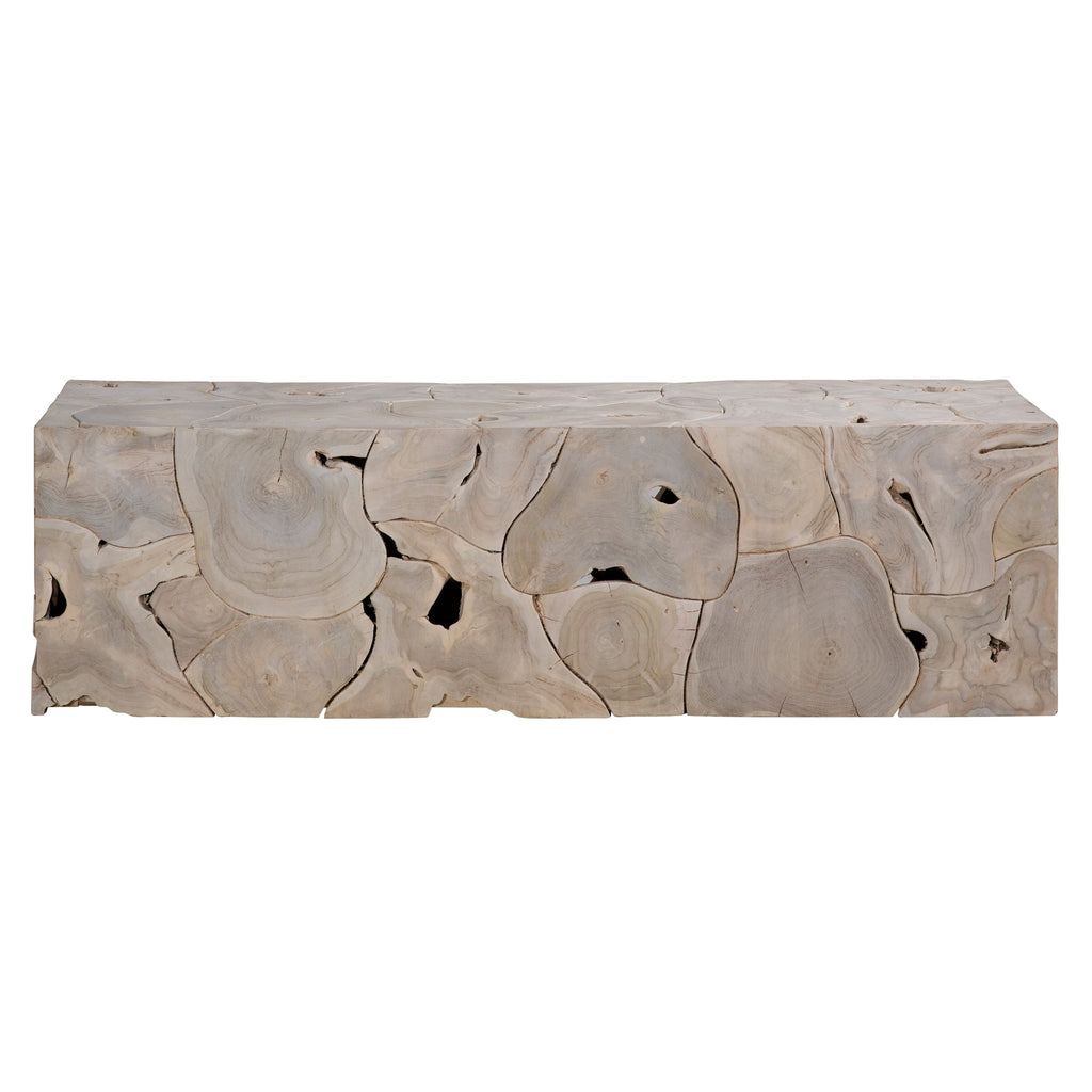 Scarlett 55" Rectangular Bleached Teak Root Solid Bench