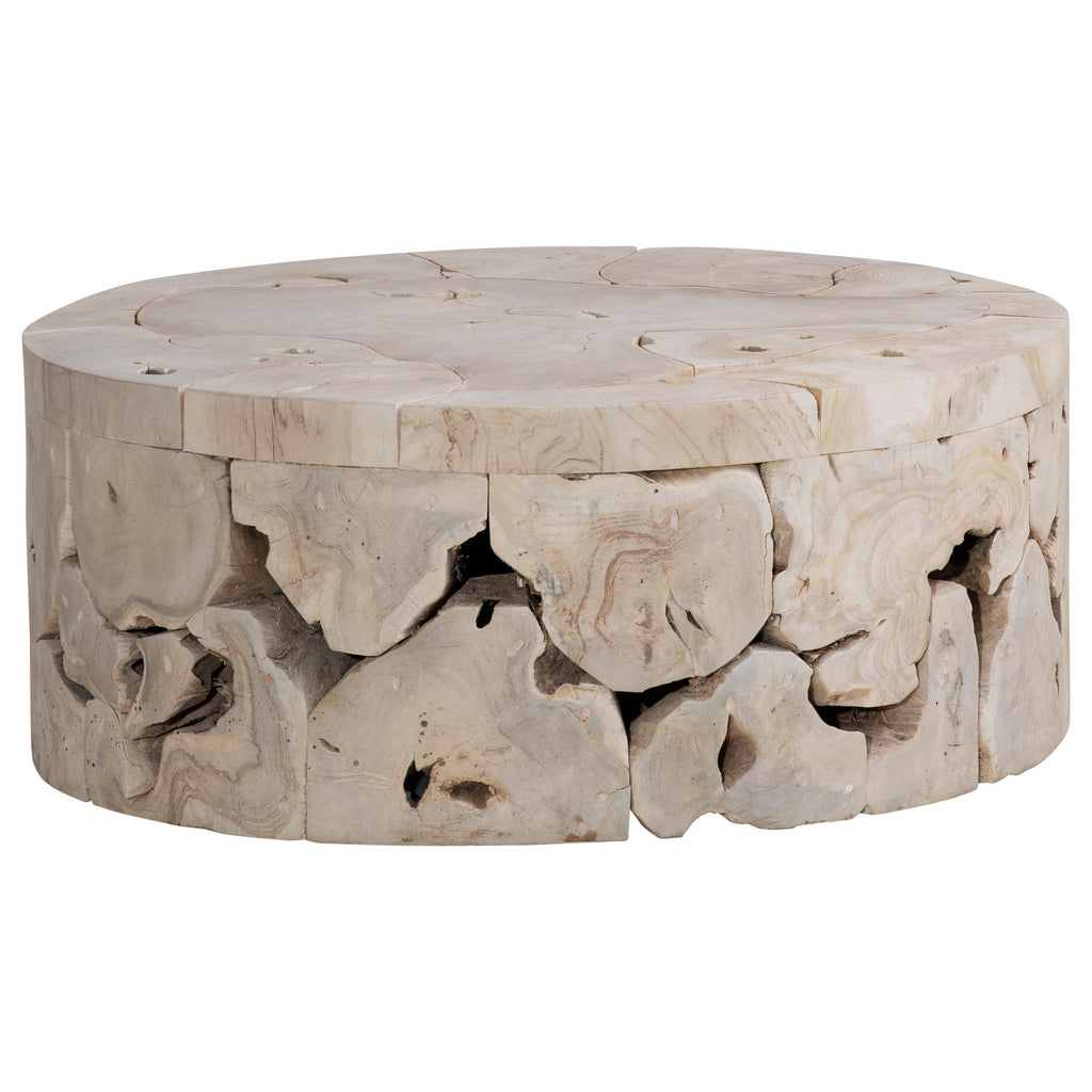 Scarlett 39" Round Bleached Teak Root Block Style Coffee Table