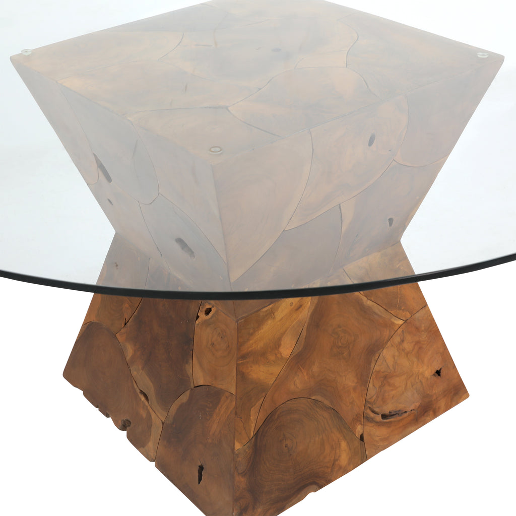Lara Dining Table Teak Wood and Glass - Natural