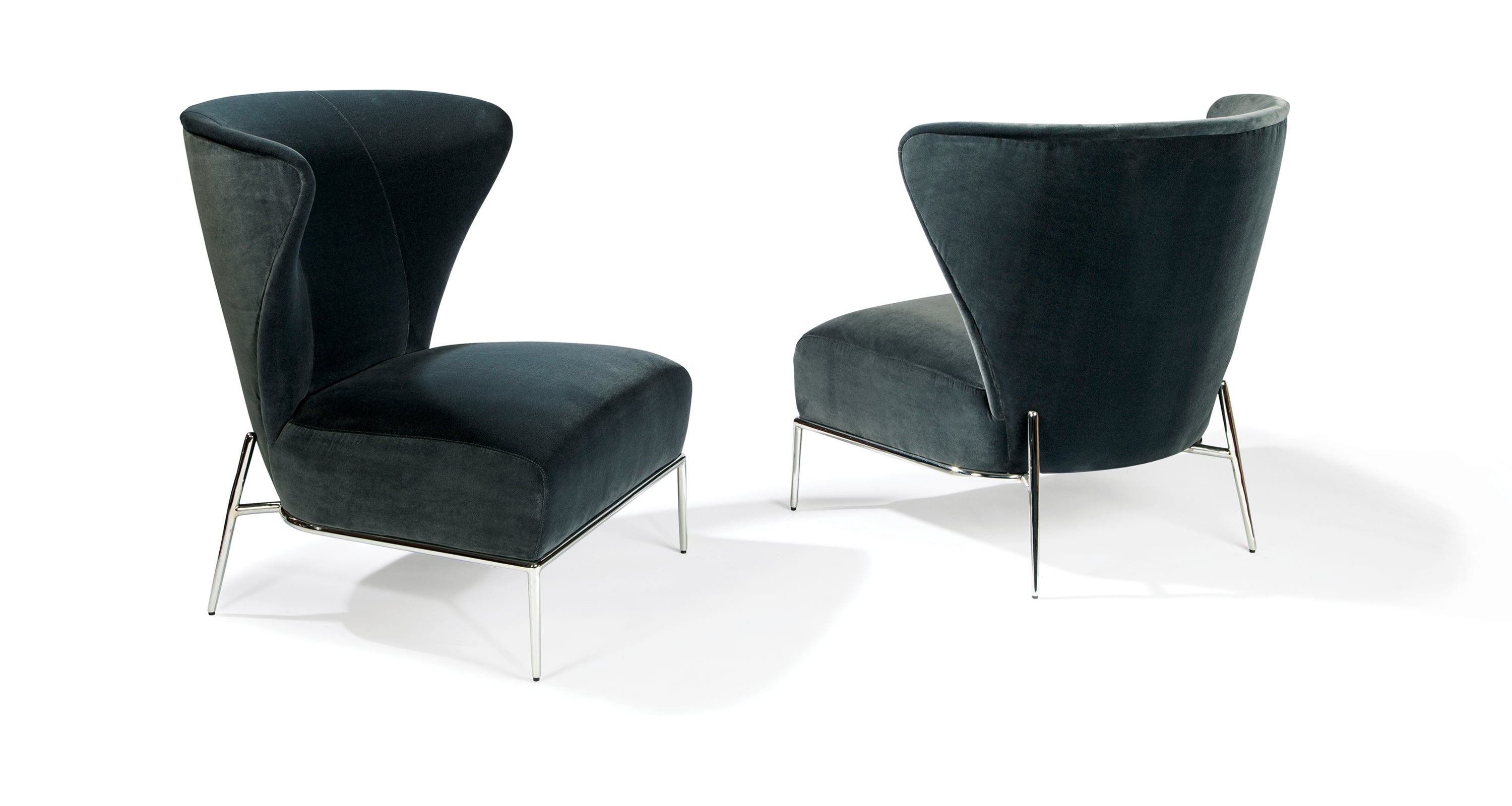 I'm A Fan Too Lounge Chair In Gray Fabric With Polished Stainless Steel Legs