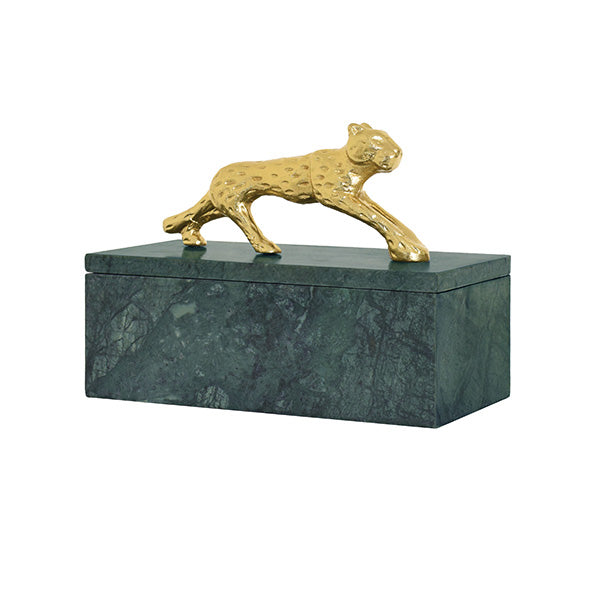 Green Marble Box With Brass Jaguar Handle