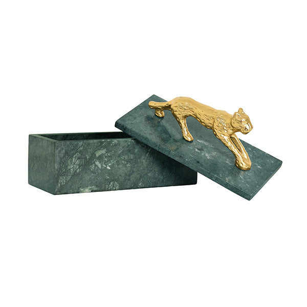 Green Marble Box With Brass Jaguar Handle