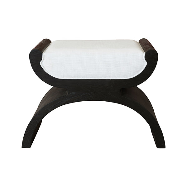 Curved Base Stool With White Linen Cushion In Espresso Oak