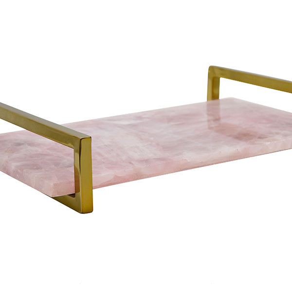 Pink Quartz Tray With Brass Handles