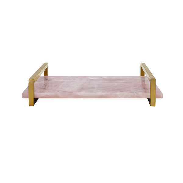 Pink Quartz Tray With Brass Handles