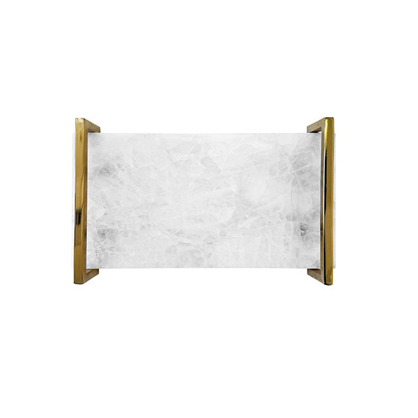 White Quartz Tray With Brass Handles