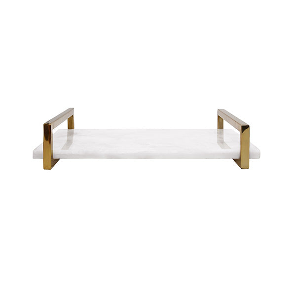 White Quartz Tray With Brass Handles