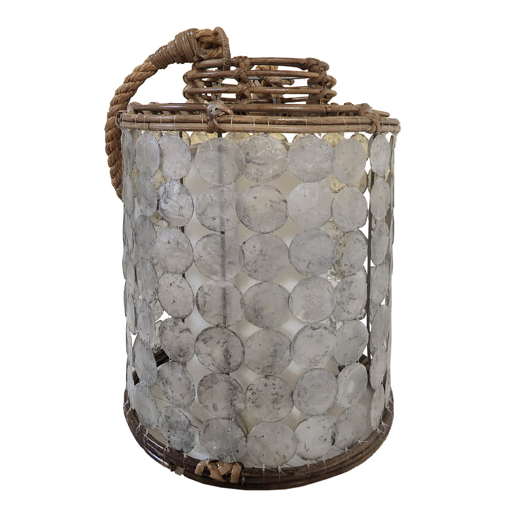 Spiro Capiz Shell, Rattan, and Rope Round Double Shade Table Lamp, 20" High