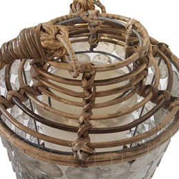 Spiro Capiz Shell, Rattan, and Rope Round Double Shade Table Lamp, 16" High