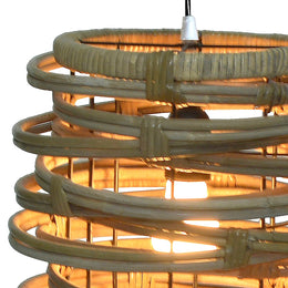 Ralley Iron and Rattan Hanging Pendant Light, 12" High