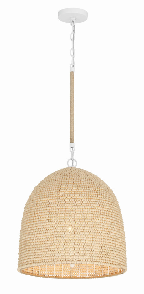 Jasper 3 Light Pendant, Matte White with Natural Wood Beads Shade