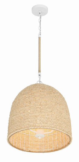 Jasper 3 Light Pendant, Matte White with Natural Wood Beads Shade