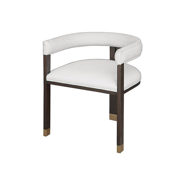 Modern Wooden Accent Chair With White Linen Upholstery