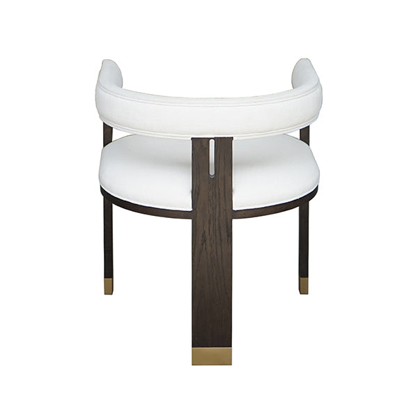 Modern Wooden Accent Chair With White Linen Upholstery