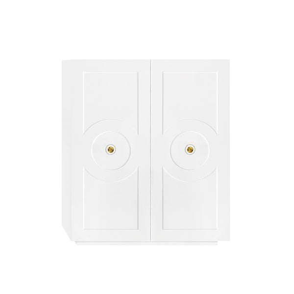 Two Door White Lacquer Cabinet With Circle Design