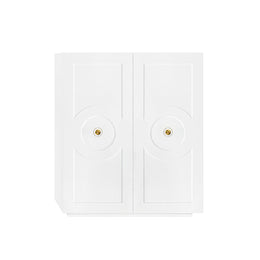 Two Door White Lacquer Cabinet With Circle Design