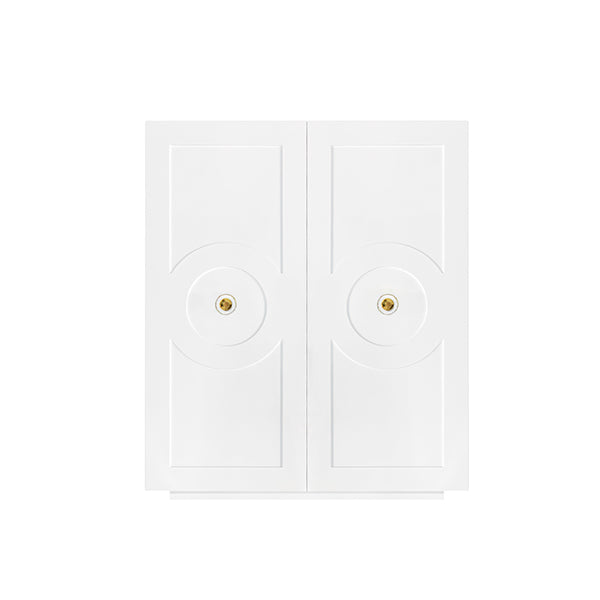 Two Door White Lacquer Cabinet With Circle Design